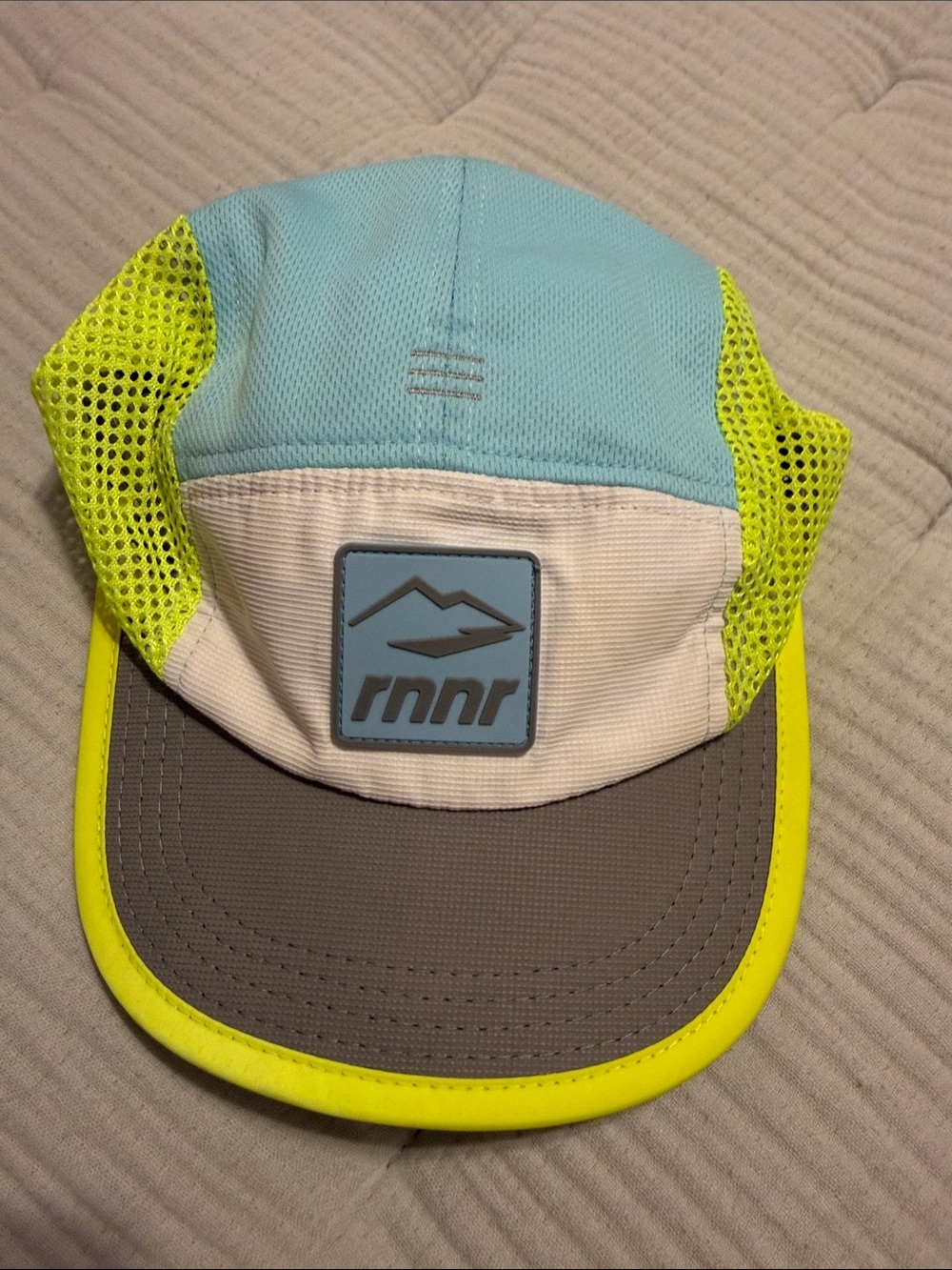 Rnnr Lightweight Running Cap in White, Blue, Gray & Neon Yellow